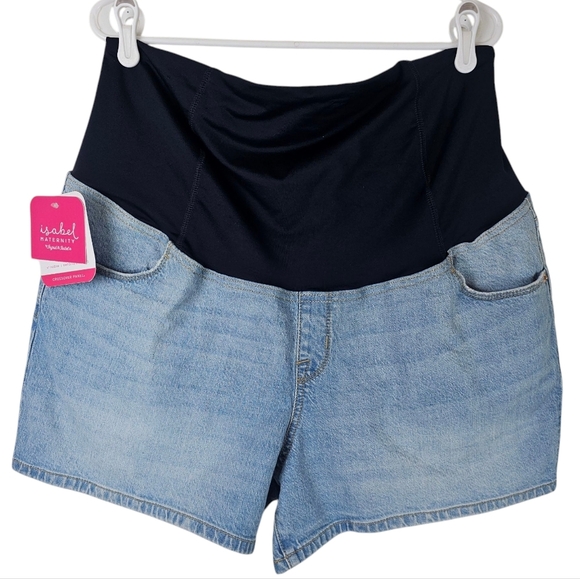 Ingrid & Isabel Crossover Panel Maternity Denim Blue Jean Shorts Size 33 - Picture 1 of 9